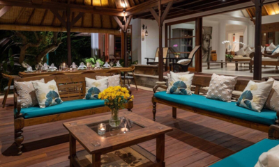 Villa Frangipani Living and Dining Area at Night | Canggu, Bali