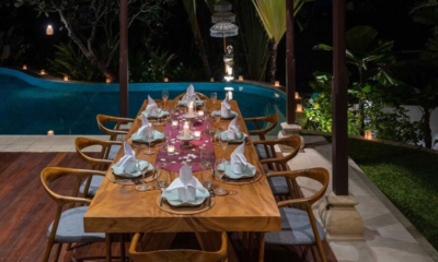 Villa Frangipani Pool Side Dining at Night | Canggu, Bali