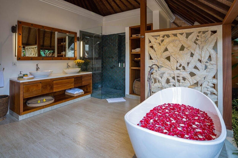 Villa Frangipani Master Bathroom with Romantic Bathtub Set Up | Canggu, Bali