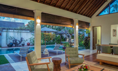 Saba Villas Bali Villa Sadewa Indoor Living and Dining Area with Pool View | Canggu, Bali