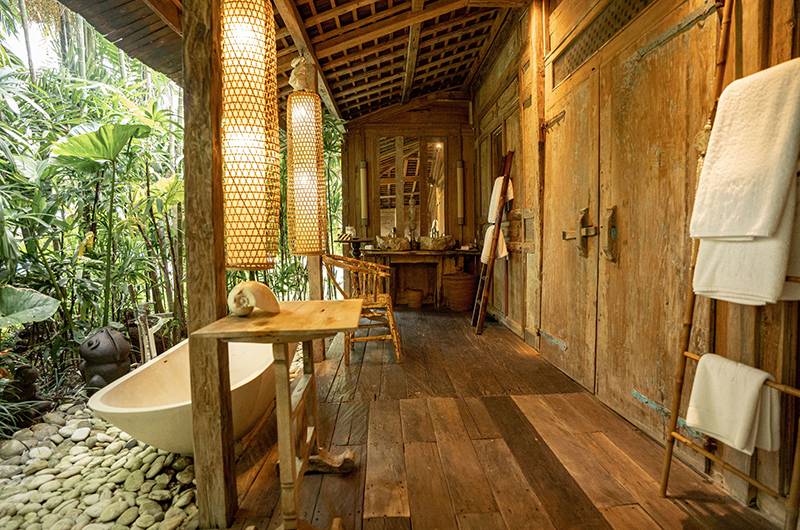 Villa Asli Bathroom Five with Hanging Lights and Bathtub | Seminyak, Bali