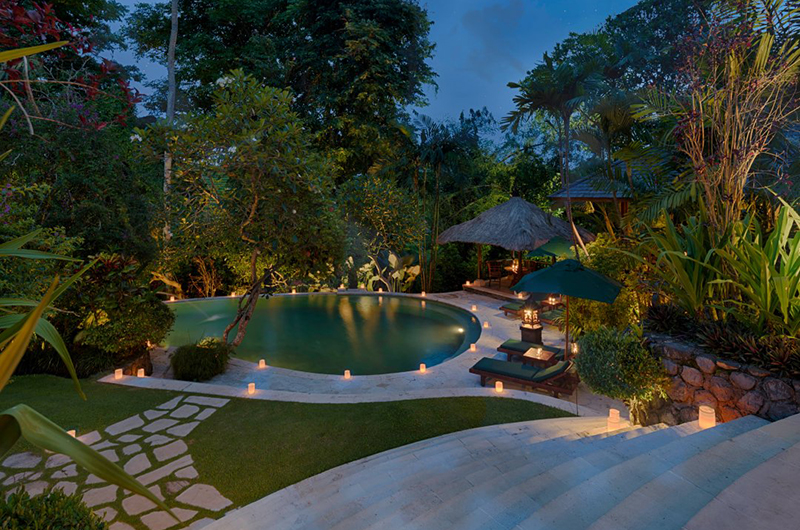 Villa Bougainvillea Gardens and Pool at Night | Canggu, Bali