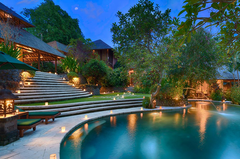Villa Bougainvillea Pool Side Area at Night | Canggu, Bali