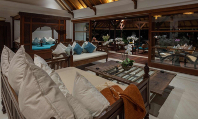 Villa Frangipani Indoor Living Area at Night with View | Canggu, Bali
