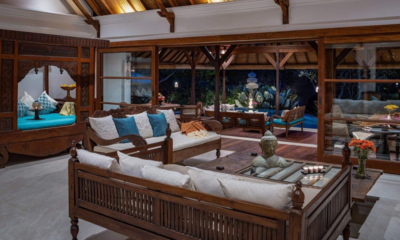 Villa Frangipani Living Area at Night with Pool View | Canggu, Bali
