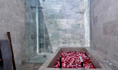 Villa Ashoka Bathroom Three with Romantic Bathtub Set Up and Shower | Pererenan, Bali
