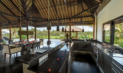 Villa Rumah Lotus Kitchen with Hanging Lamps and View | Ubud, Bali