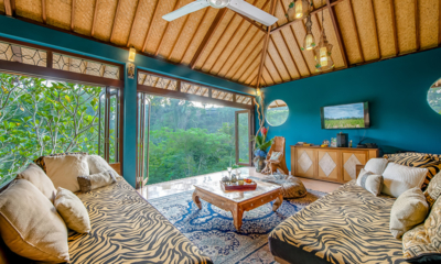 Villa Umah Shanti Indoor Living Area with TV and View | Ubud, Bali