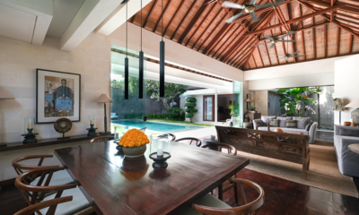 Villa Alabali Indoor Living and Dining Area with Pool View | Seminyak, Bali