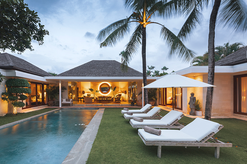 Villa Alabali Pool Side Loungers at Night | Seminyak, Bali