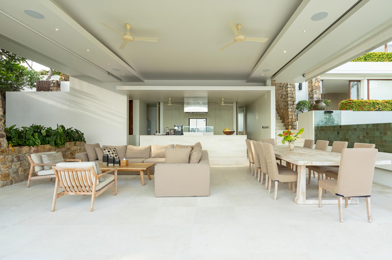 Samujana 6 Living, Kitchen and Dining Area with View | Choeng Mon, Koh Samui