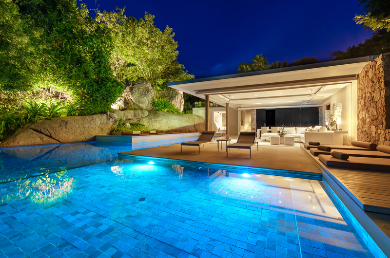 Samujana 8 Pool at Night | Choeng Mon, Koh Samui
