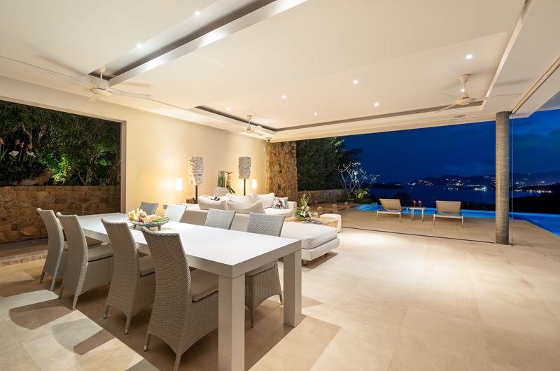 Samujana 8 Living and Dining Area at Night | Choeng Mon, Koh Samui