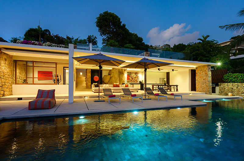 Samujana 15 Pool Side Loungers at Night | Choeng Mon, Koh Samui