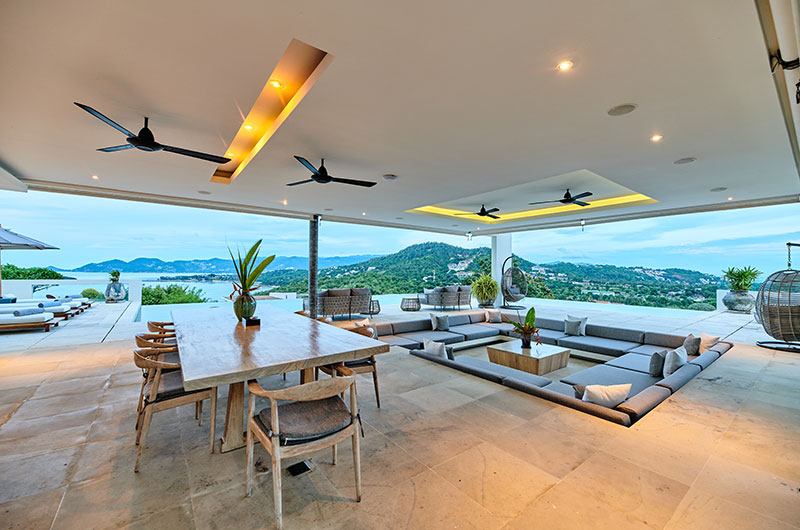 Samujana 27 Living and Dining Area with Sea View | Choeng Mon, Koh Samui