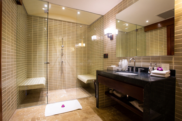 Villa Lotus Bathroom Two with Mirror and Shower | Maenam, Koh Samui