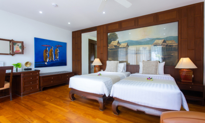 Villa Lotus Bedroom Four with Twin Beds and Side Lamps | Maenam, Koh Samui