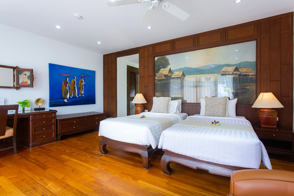 Villa Lotus Bedroom Four with Twin Beds and Side Lamps | Maenam, Koh Samui