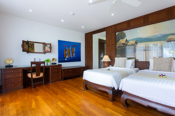 Villa Lotus Bedroom Four with Twin Beds and Study Area | Maenam, Koh Samui