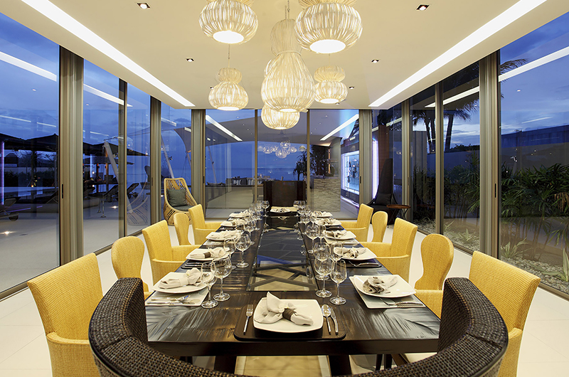 Sava Beach Villas Villa Tievoli Dining Area at Night | Natai, Phang Nga
