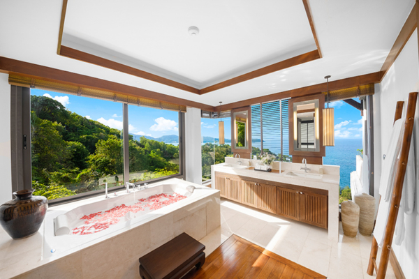 Villa Aye Master Bathroom Two with Bathtub and View | Kamala, Phuket