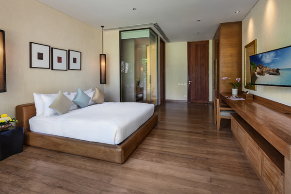 Villa Sawarin Bedroom with TV and Wooden Floor | Phuket, Thailand