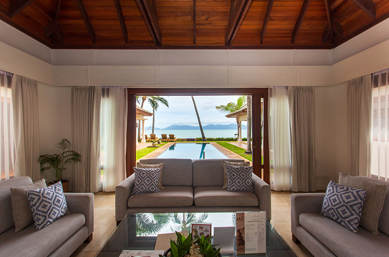 Villa Frangipani Living Area with Pool View | Maenam, Koh Samui