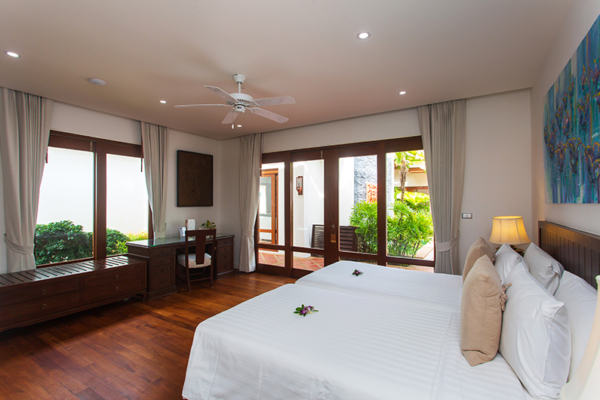 Villa Frangipani Bedroom Three with Twin Beds and Study Area | Maenam, Koh Samui