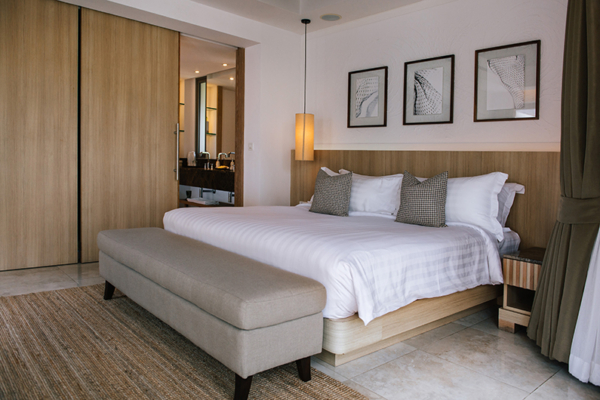 Villa Sila Bedroom with Paintings and Hanging Lamps | Maenam, Koh Samui