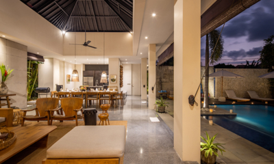 Villa Waha Living and Dining Area with View at Night | Canggu, Bali