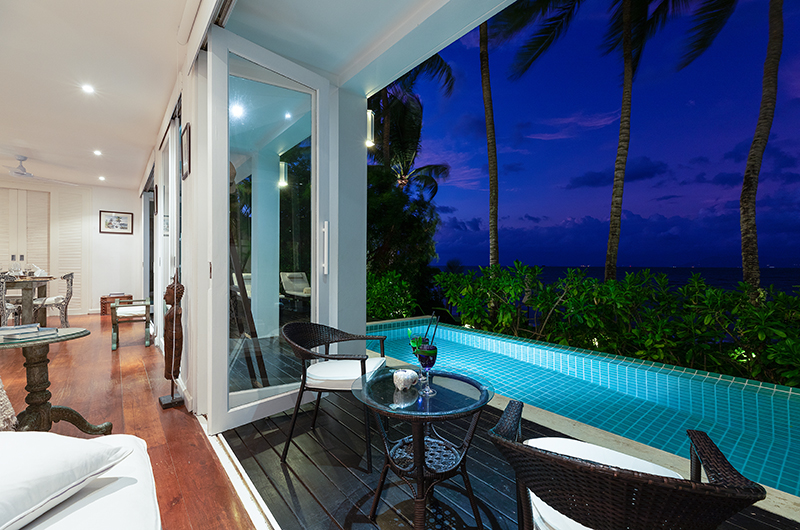 Villa M Pool Side Seating Area at Night | Bophut, Koh Samui