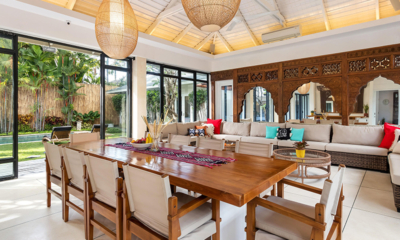 Villa Iluka Indoor Living and Dining Area with Pool View | Seminyak, Bali