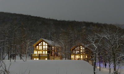 Asahi Lodge Outdoor View with Snow at Night | Hirafu, Niseko