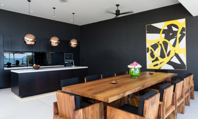 Villa Malouna Indoor Kitchen and Dining Area with Painting | Bang Por, Koh Samui