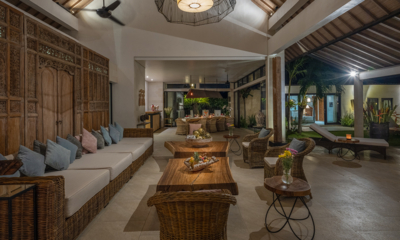 Abaca Villas Villa Iluh Indoor Living Area at Night | Seminyak, Bali