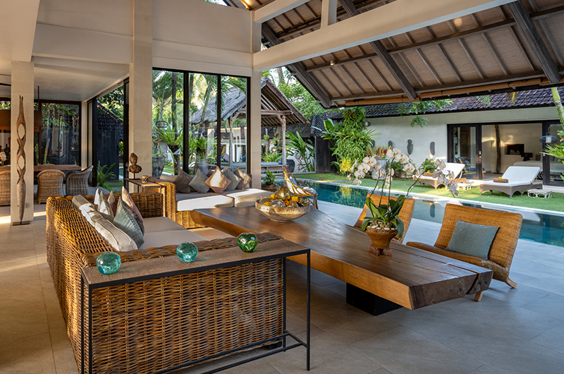 Abaca Villas Villa Kadek Indoor Living Area with Pool View | Seminyak, Bali