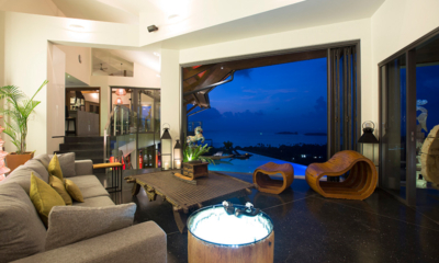 Villa Skyfall Indoor Lounge at Night | Choeng Mon, Koh Samui
