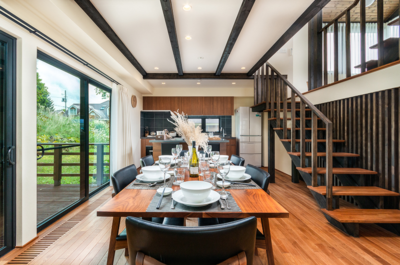 Tahoe Lodge Kitchen and Dining Area with Up Stairs | Hirafu, Niseko