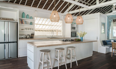 Beach House Kitchen with Wooden Floor and Hanging Lights | Nusa Lembongan, Bali