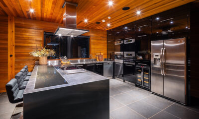 One Happo Chalet Kitchen and Breakfast Bar at Night | Hakuba, Nagano