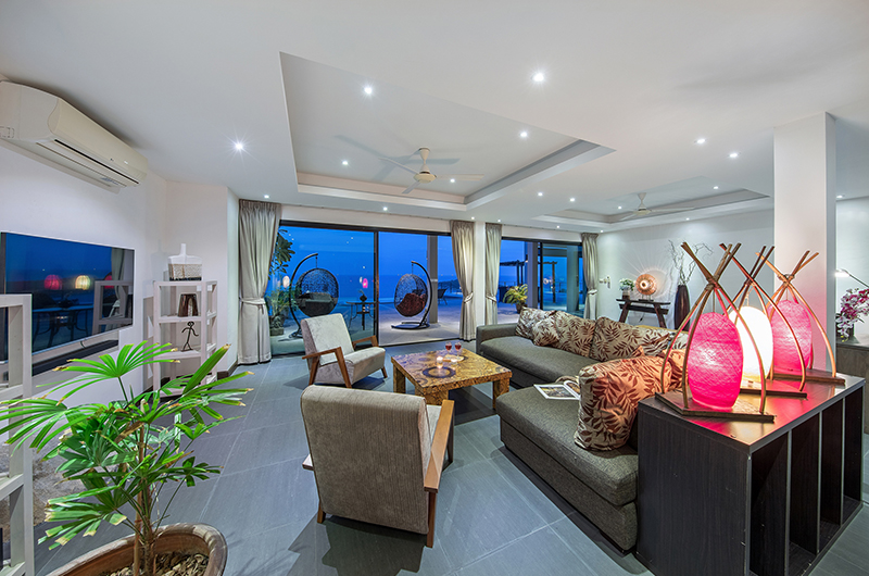 Ban Nai Fan Living Area with TV at Night | Choeng Mon, Koh Samui