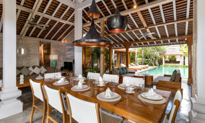 Villa Little Mannao Indoor Dining Area with Pool View | Kerobokan, Bali