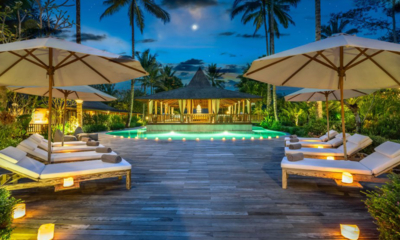 Villa Nag Shampa Gardens and Pool at Night | Ubud Payangan, Bali
