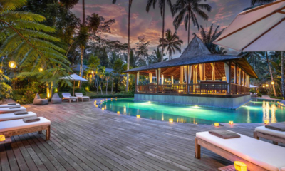 Villa Nag Shampa Pool Side Loungers at Night | Ubud Payangan, Bali