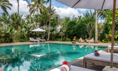 Villa Nag Shampa Pool Side Sun Beds at Day Time | Ubud Payangan, Bali