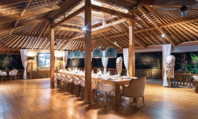 Villa Nag Shampa Indoor Dining Area at Night | Ubud Payangan, Bali
