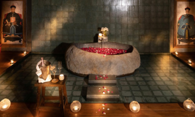 Villa Nag Shampa Romantic Bathtub Set Up with Rose Petals | Ubud Payangan, Bali
