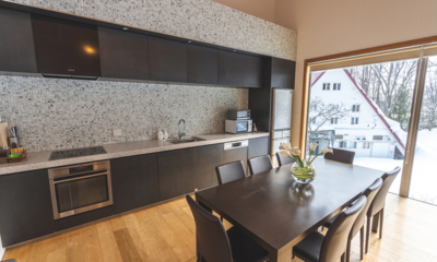 Solar Chalets Kitchen and Dining Area with View | Hakuba, Nagano