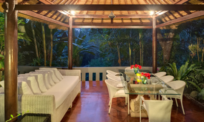 Luxury Bali Estate Open Plan Lounge and Dining Area at Night | Canggu, Bali