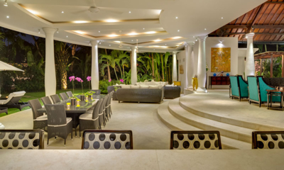 Luxury Bali Estate Open Plan Lounge and Dining Area with View at Night | Canggu, Bali